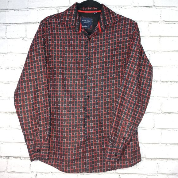 SILVER STONE COLLECTION BUTTON DOWN RED AND BLACK PLAID MENS SM, LONG SLEEVE - Picture 1 of 6